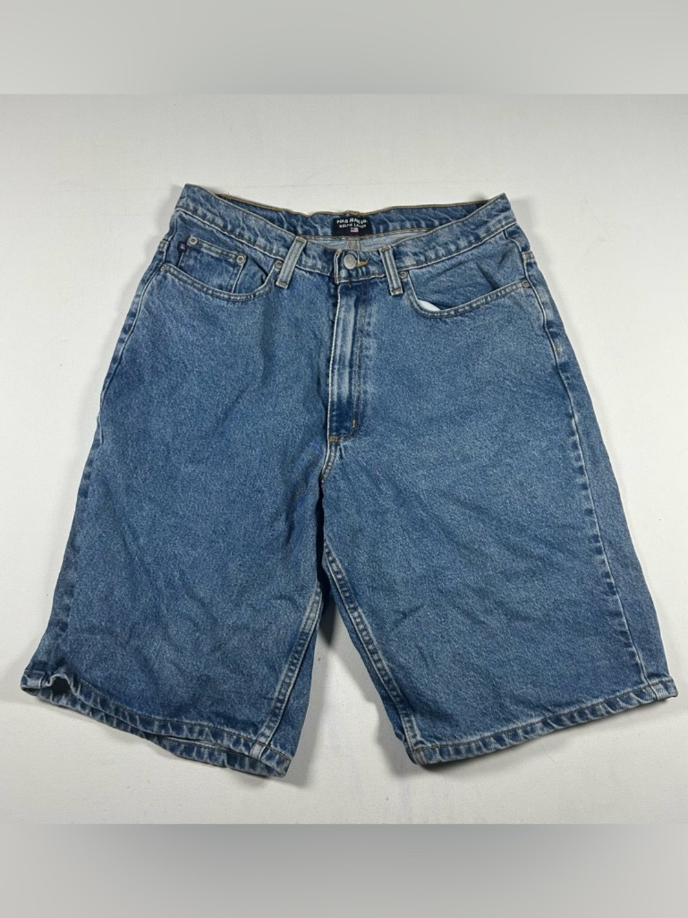 Vintage Polo Ralph Lauren Blue Denim Jeans Shorts Size 30 Mens 90s Baggy Jorts